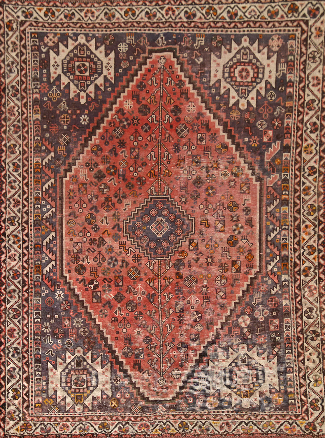 Antique Tribal Shiraz Persian Rug 5x6