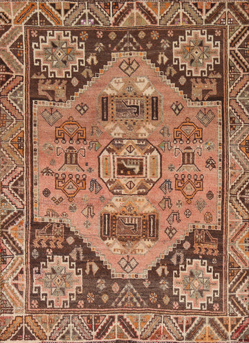 Vintage Wool Qashqai Persian Rug 4x5