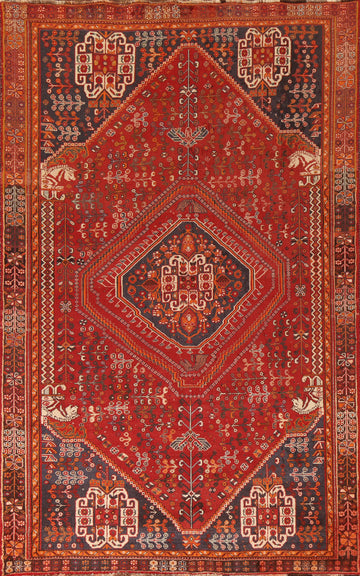 Handmade Red Wool Shiraz Persian Area Rug 5x9