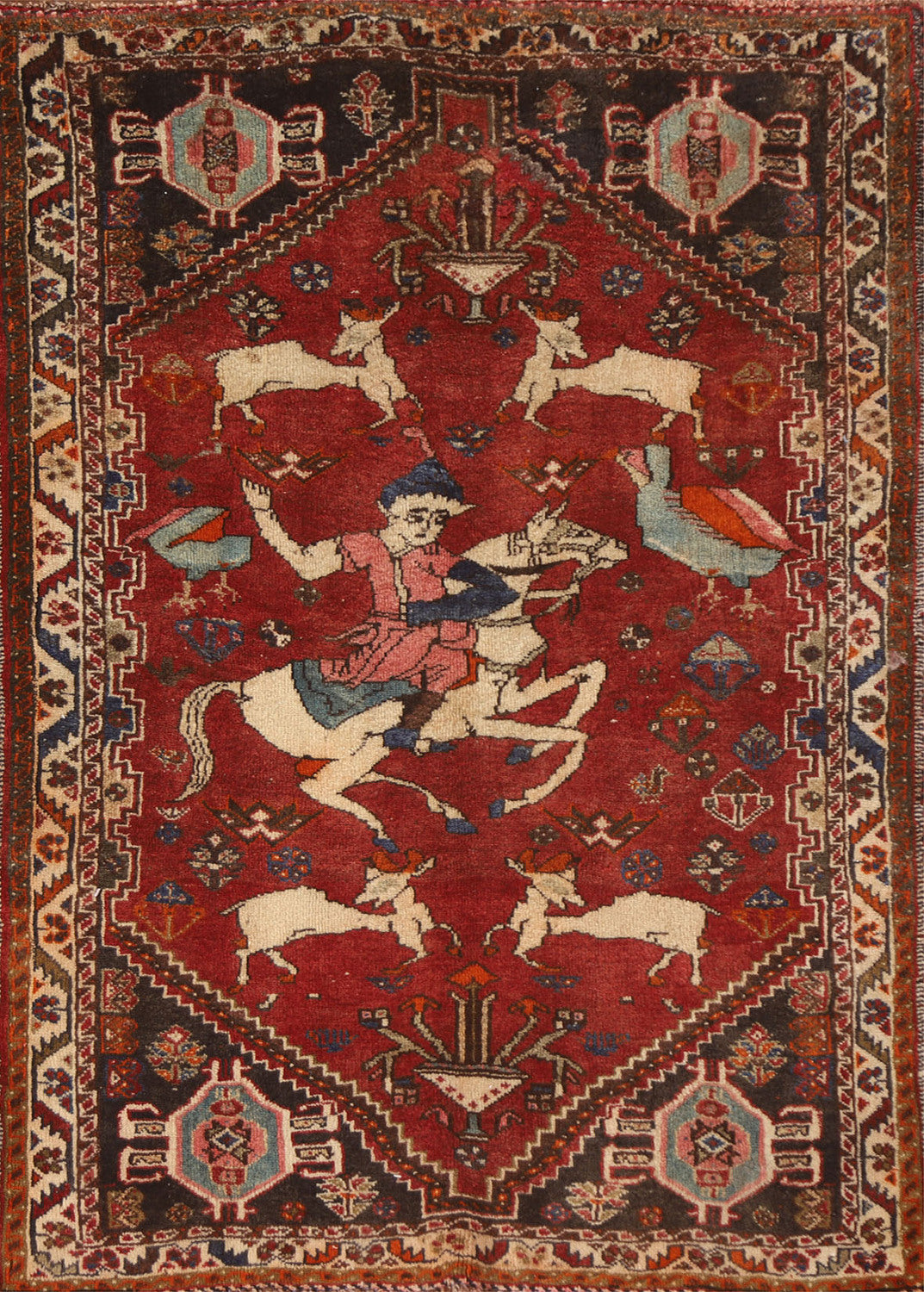 Hunting Design Shiraz Persian Rug 4x5