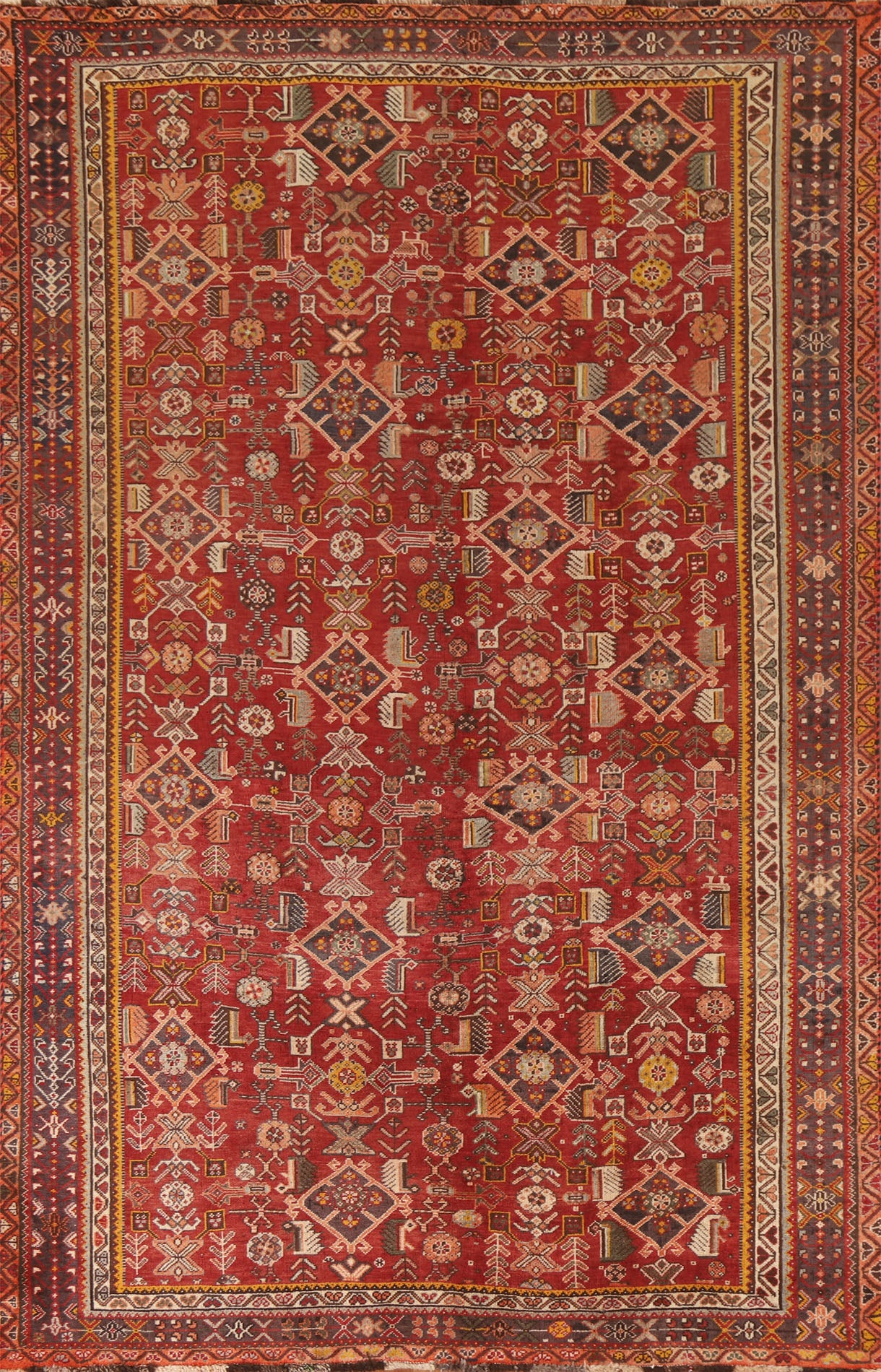 Geometric Red Shiraz Kashkoli Persian Area Rug 5x8