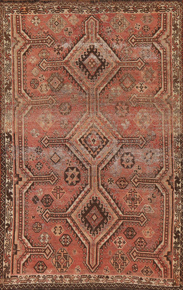 Antique Wool Qashqai Persian Rug 4x7