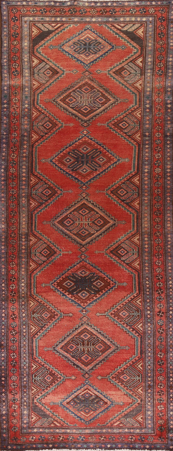 Red Geometric Hamedan Persian Runner Rug 3x10