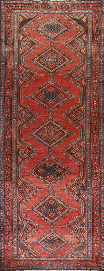 Red Geometric Hamedan Persian Runner Rug 3x10