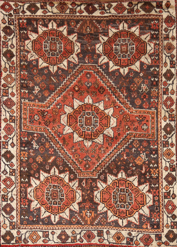 Vegetable Dye Wool Qashqai Persian Rug 4x5