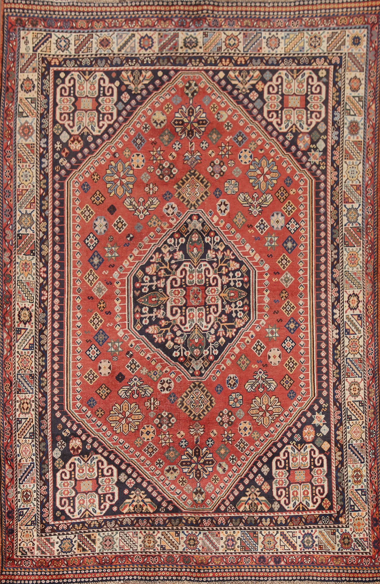 Vintage Wool Shiraz Persian Area Rug 5x8