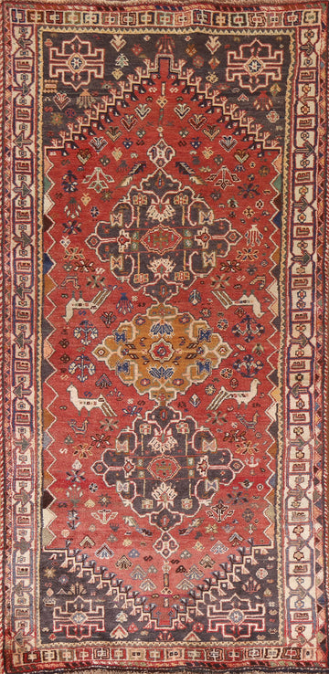 Animal Pictorial Shiraz Persian Runner Rug 4x9