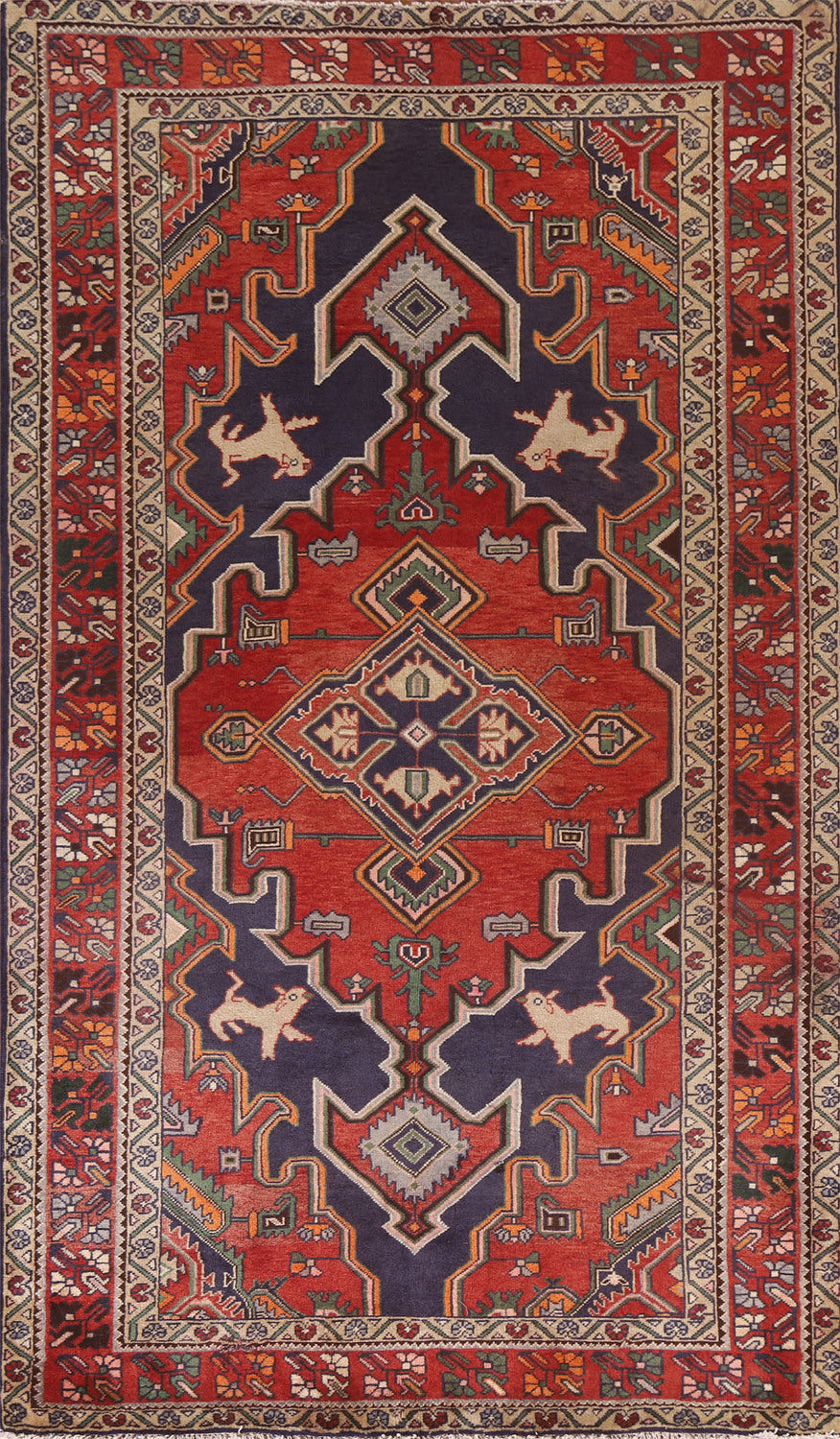 Vintage Red & Blue Kashkoli Persian Rug 5x10