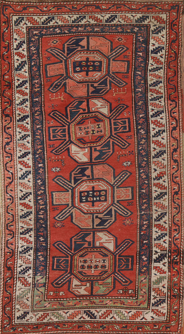Pre-1900 Vegetable Dye Caucasian Antique Runner Rug 4x9