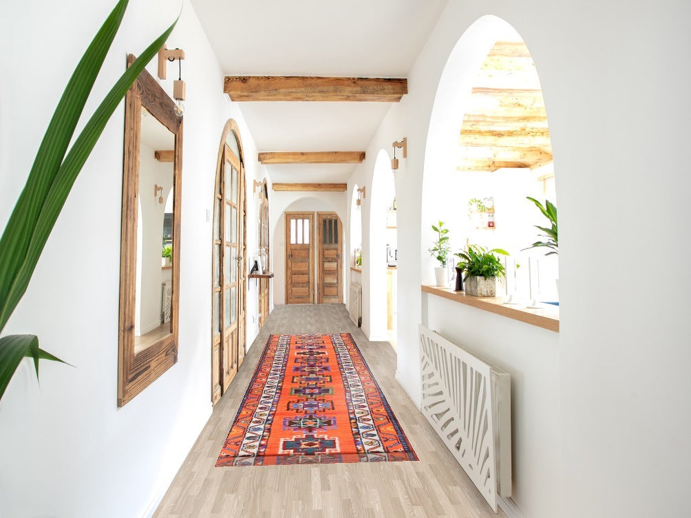 Orange Anatolian Turkish Runner Rug 3x13