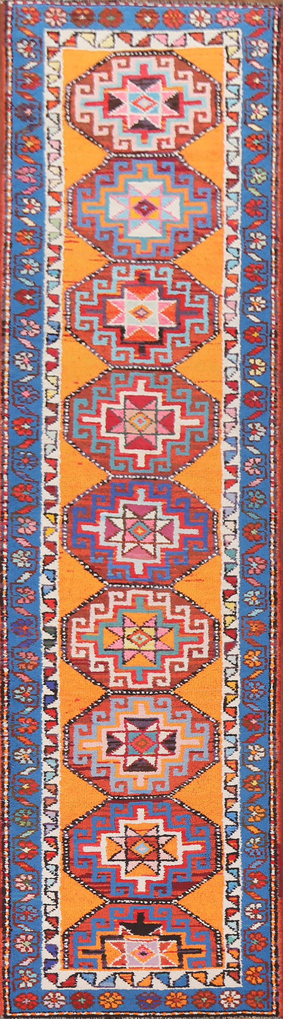 Geometric Anatolian Turkish Runner Rug 3x12