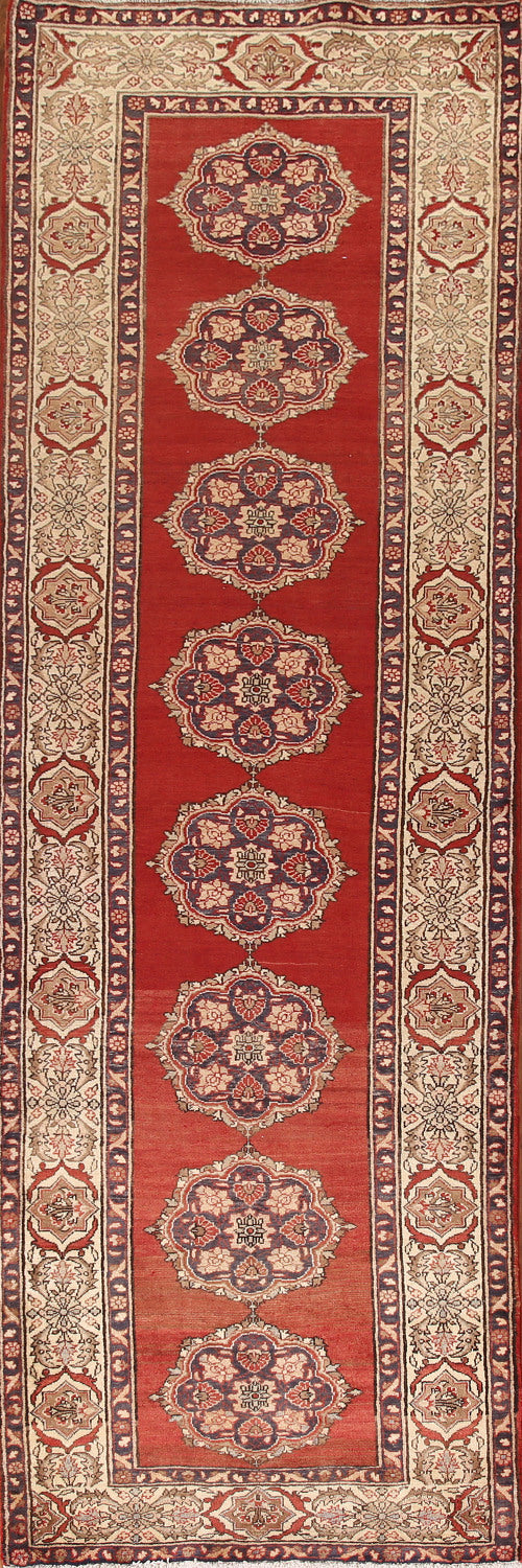 Geometric Red Tabriz Persian Runner Rug 4x13