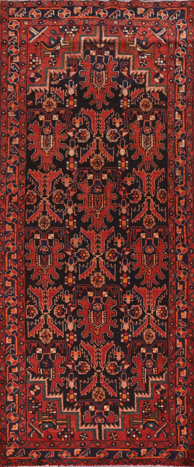 Navy Blue & Red Hamedan Persian Runner Rug 4x10