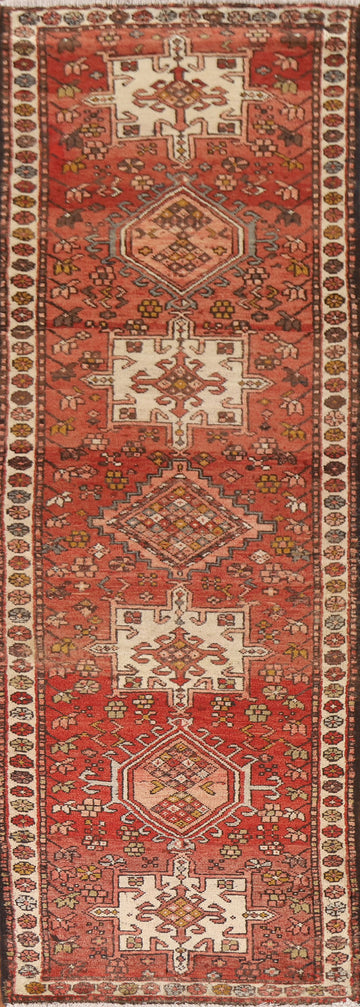 Geometric Wool Heriz Persian Runner Rug 3x10
