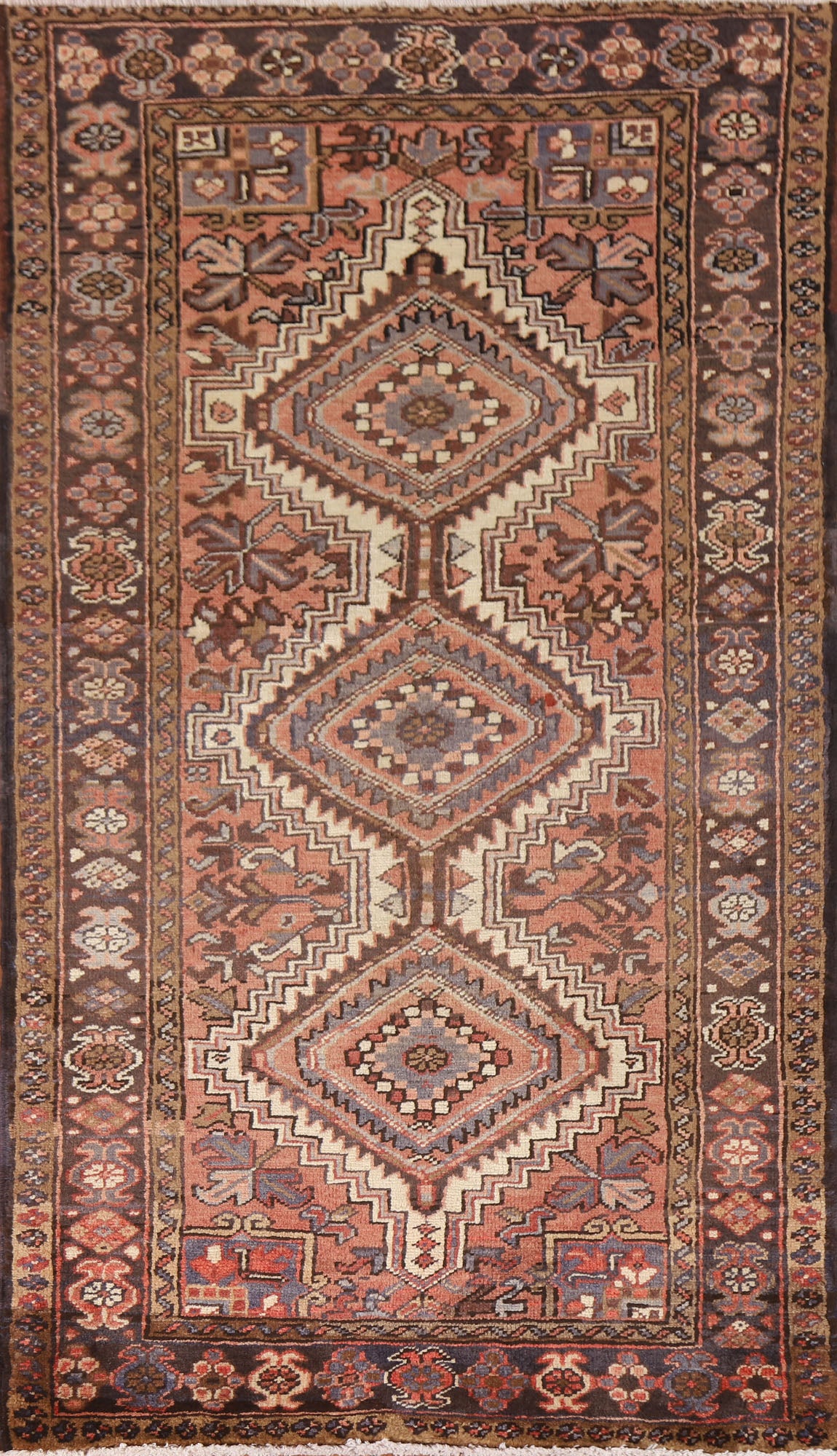 Geometric Heriz Persian Runner Rug 3x7