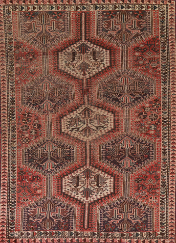 Antique Wool Qashqai Persian Rug 5x7