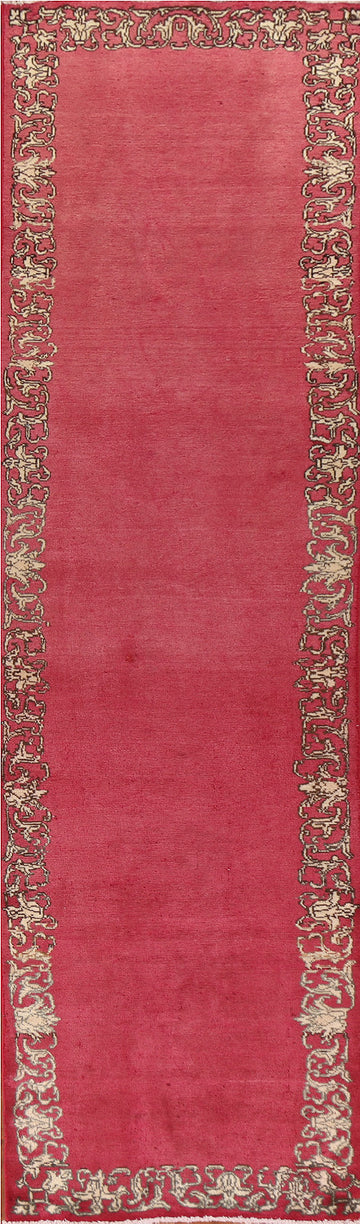 Bordered Fuchsia Tabriz Persian Runner Rug 3x12