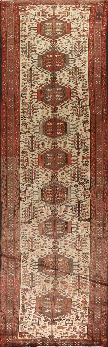 Tribal Geometric Gharajeh Persian Runner Rug 3x13