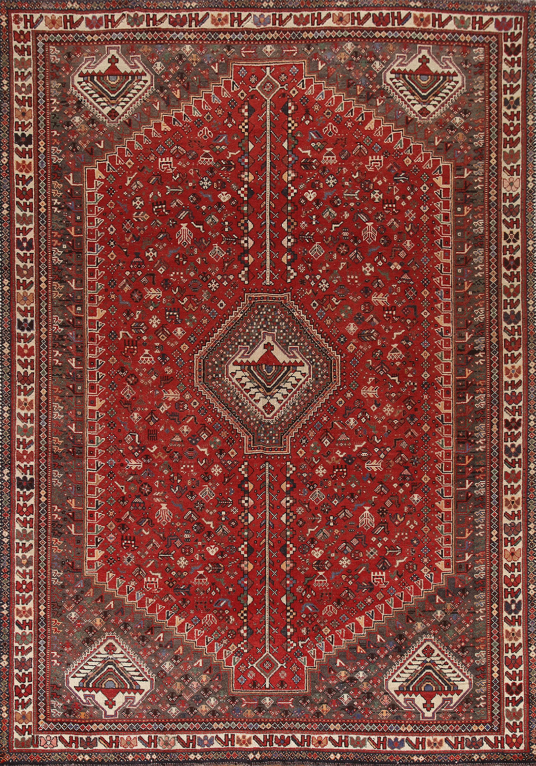 Red Geometric Shiraz Persian Area Rug 7x10