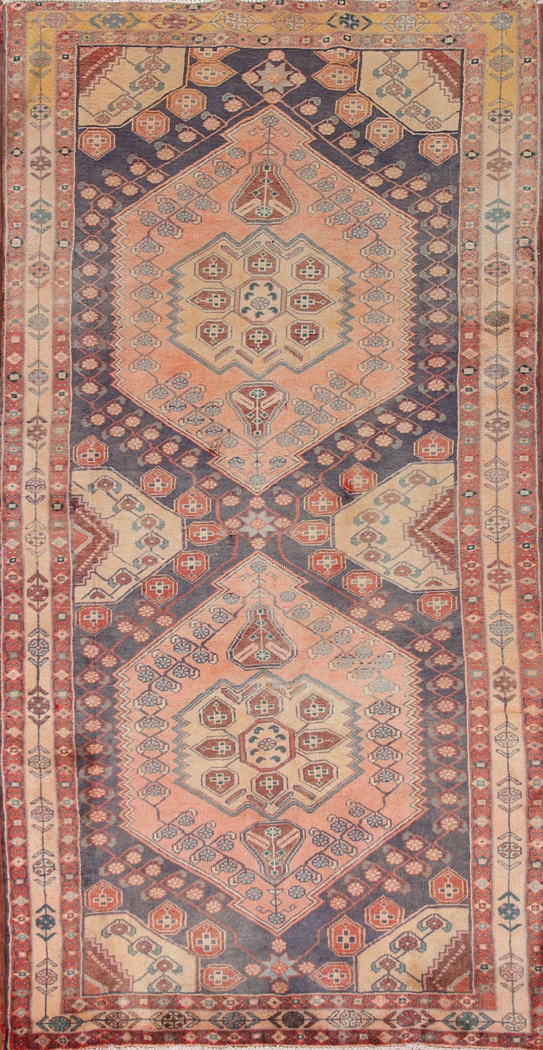 Navy Blue Ardebil Persian Runner Rug 4x9
