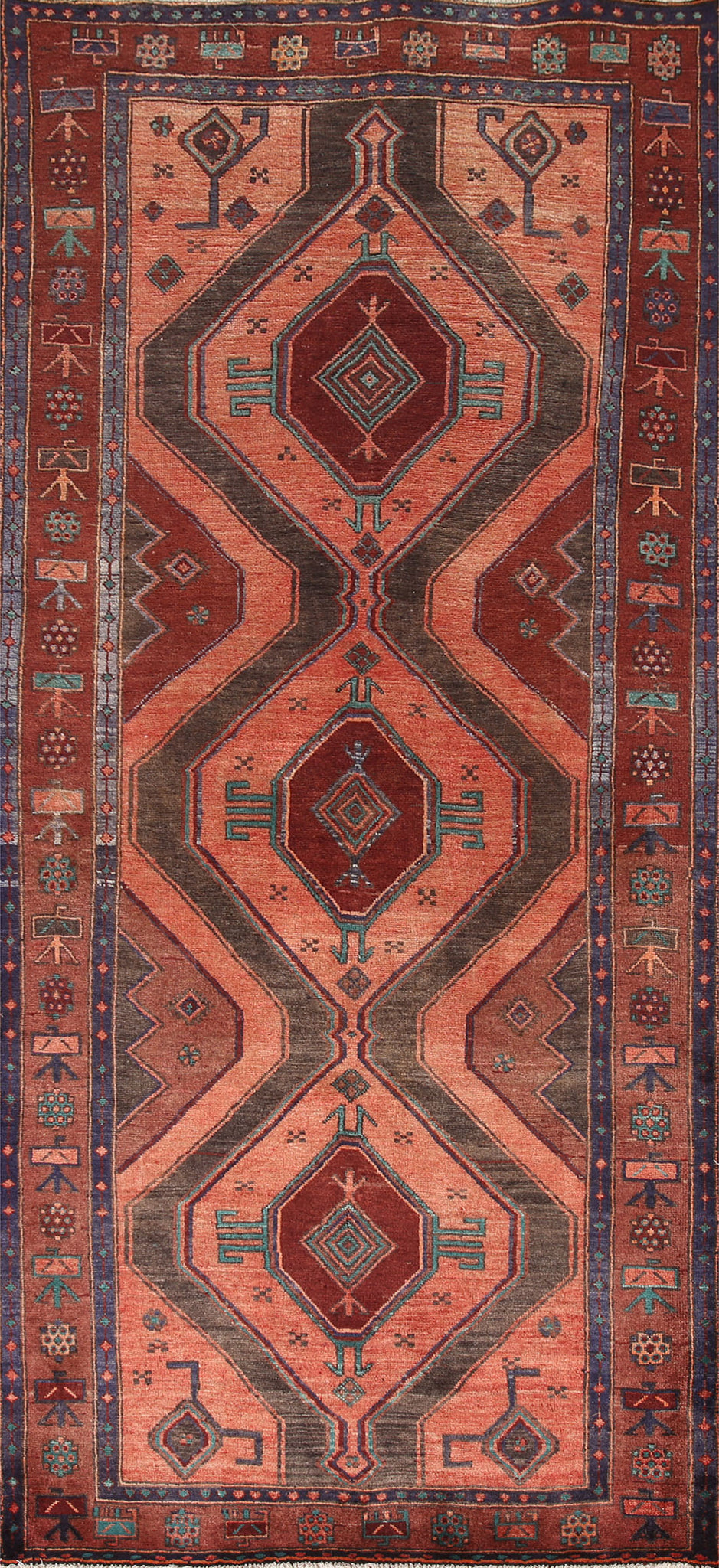Pink Geometric Meshkin Persian Runner Rug 4x10