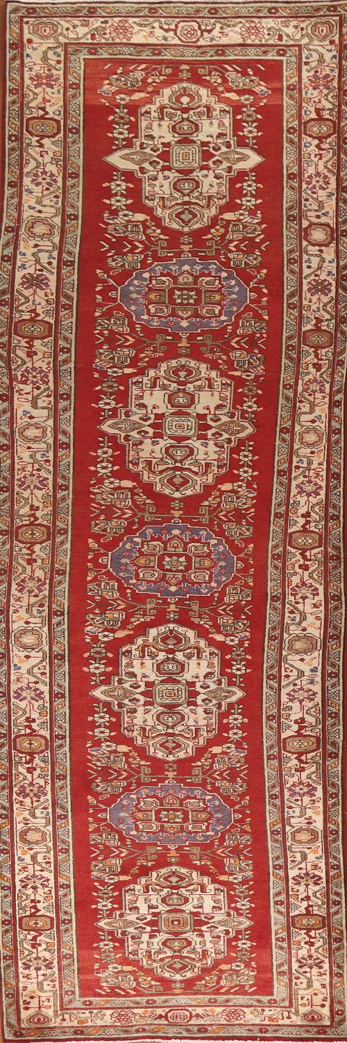 Geometric Red Tabriz Persian Runner Rug 4x13