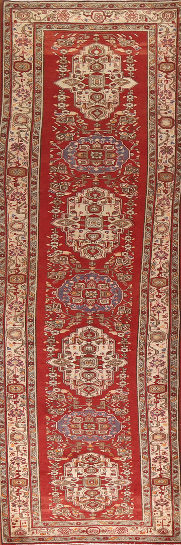 Geometric Red Tabriz Persian Runner Rug 4x13