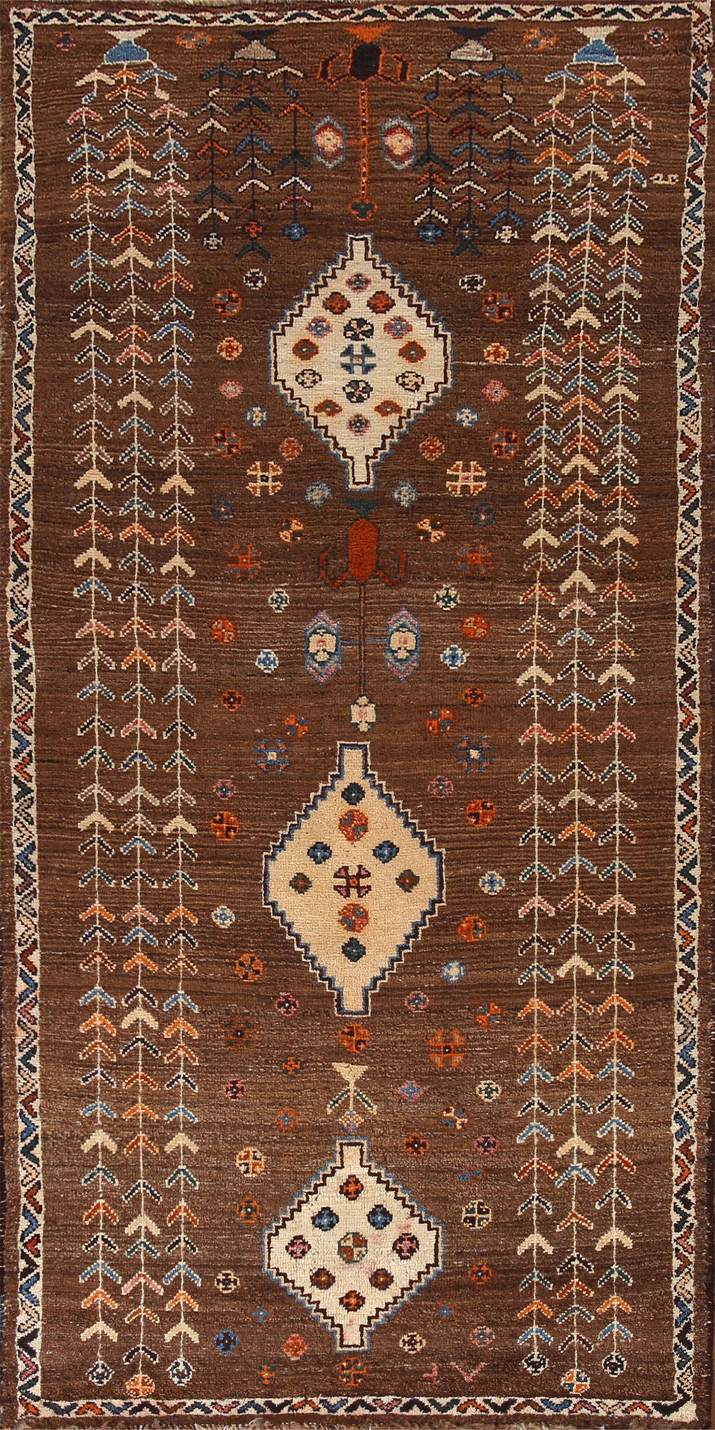 Brown Tribal Gabbeh Persian Runner Rug 4x9
