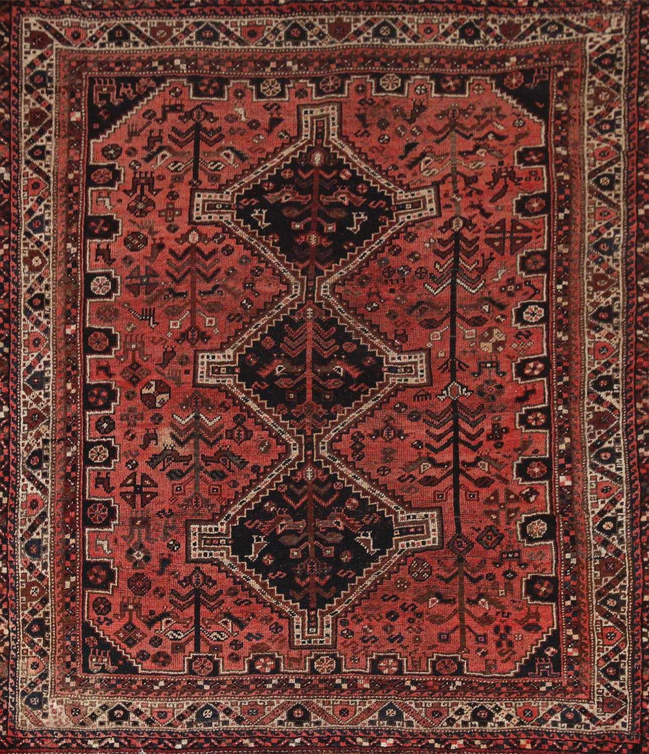 Antique Tribal Qashqai Persian Rug 5x6