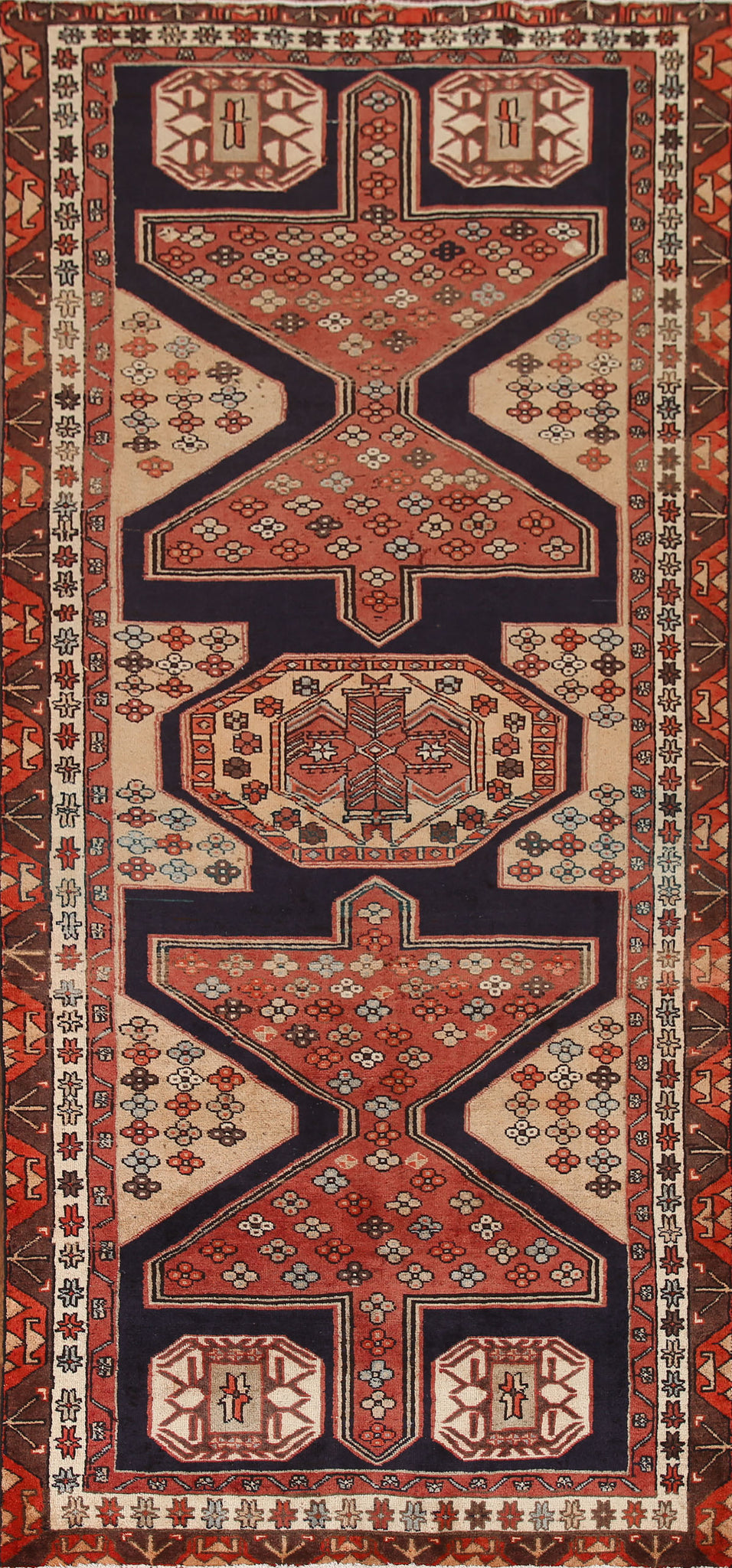 Navy Blue Ardebil Persian Runner Rug 4x10