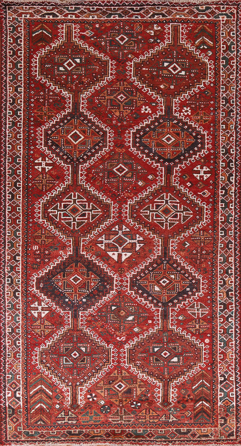 Vintage Geometric Qashqai Persian Area Rug 5x9