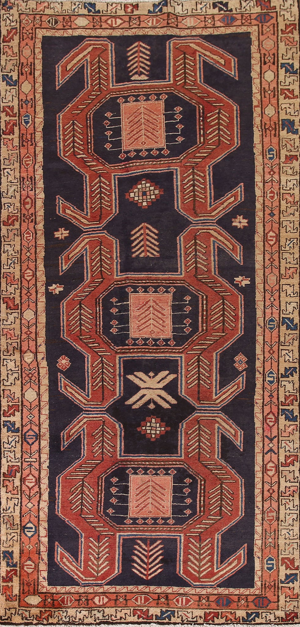 Navy Blue Ardebil Persian Living Room Rug 5x10
