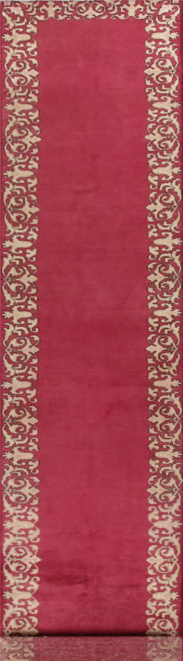 Bordered Fuchsia Tabriz Persian Runner Rug 3x16