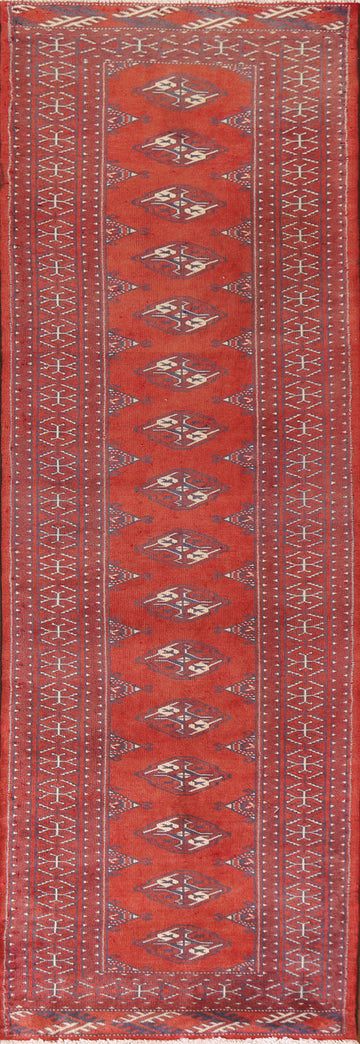 Geometric Red Bokhara Persian Rug 3x10