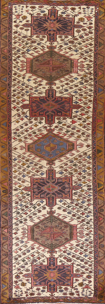 Geometric Wool Gharajeh Persian Runner Rug 3x10
