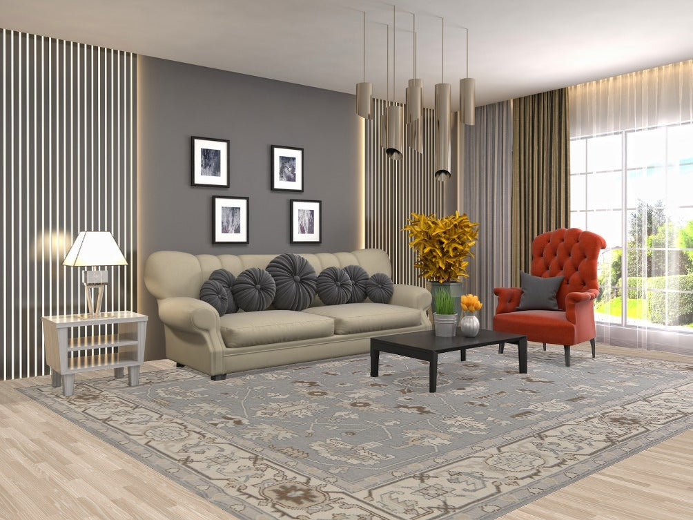 All-Over Gray Oushak Indian Living Room Rug 9x12