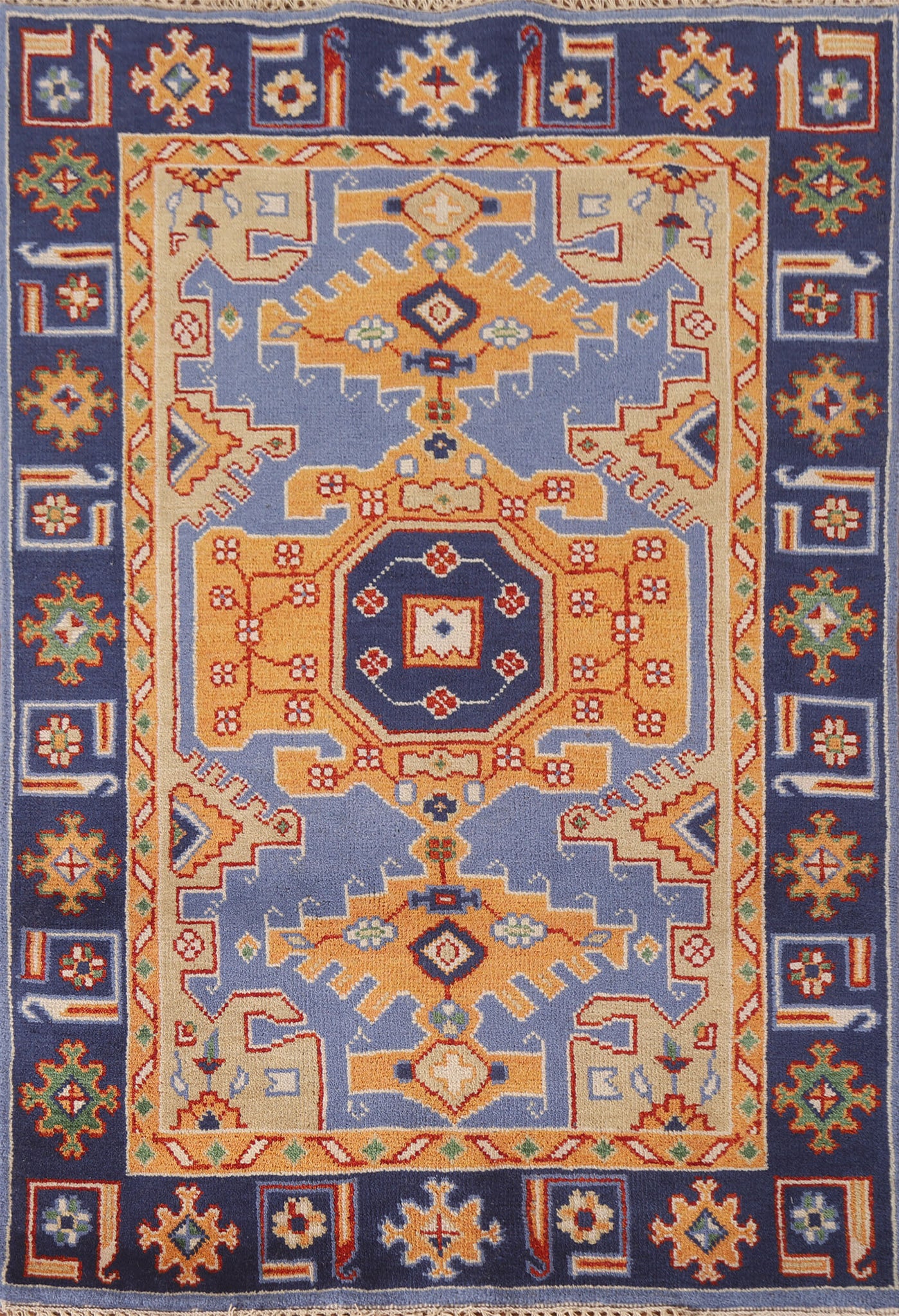 Blue & Rust Heriz Serapi Indian Wool Rug 4x6