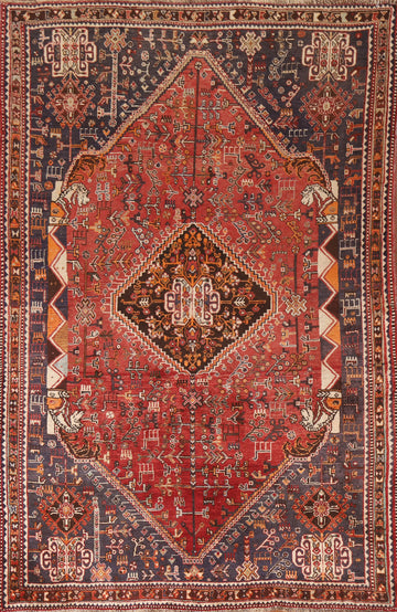 Vintage Wool Shiraz Persian Area Rug 5x8