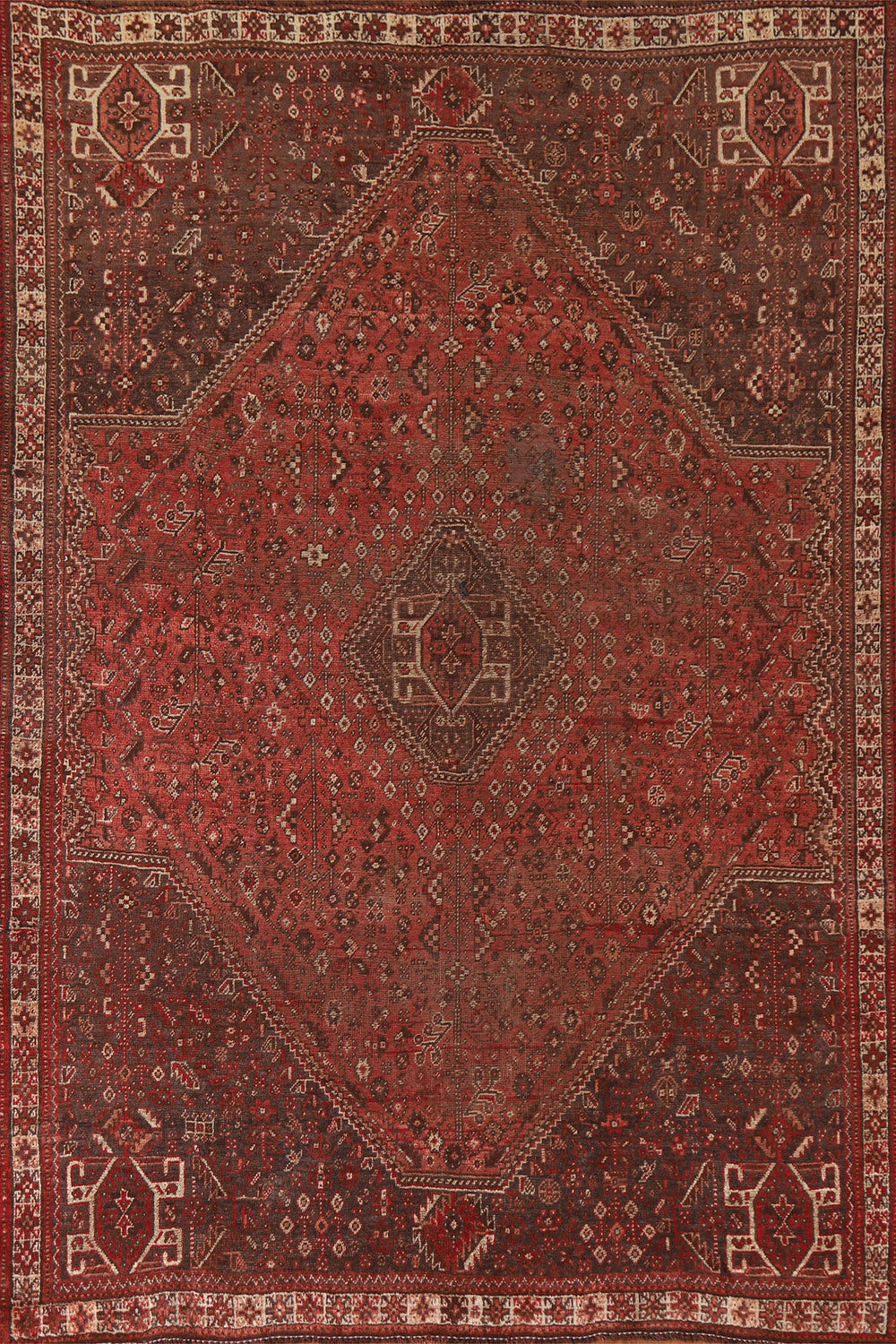Pre-1900 Antique Qashqai Vegetable Dye Persian Rug 6x8