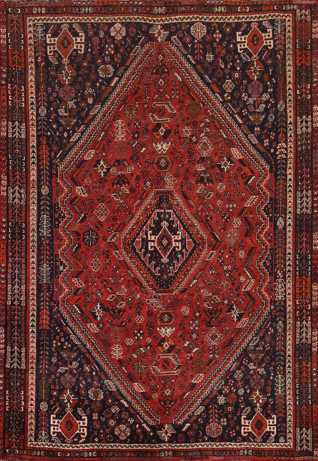 Vintage Wool Shiraz Persian Area Rug 6x9