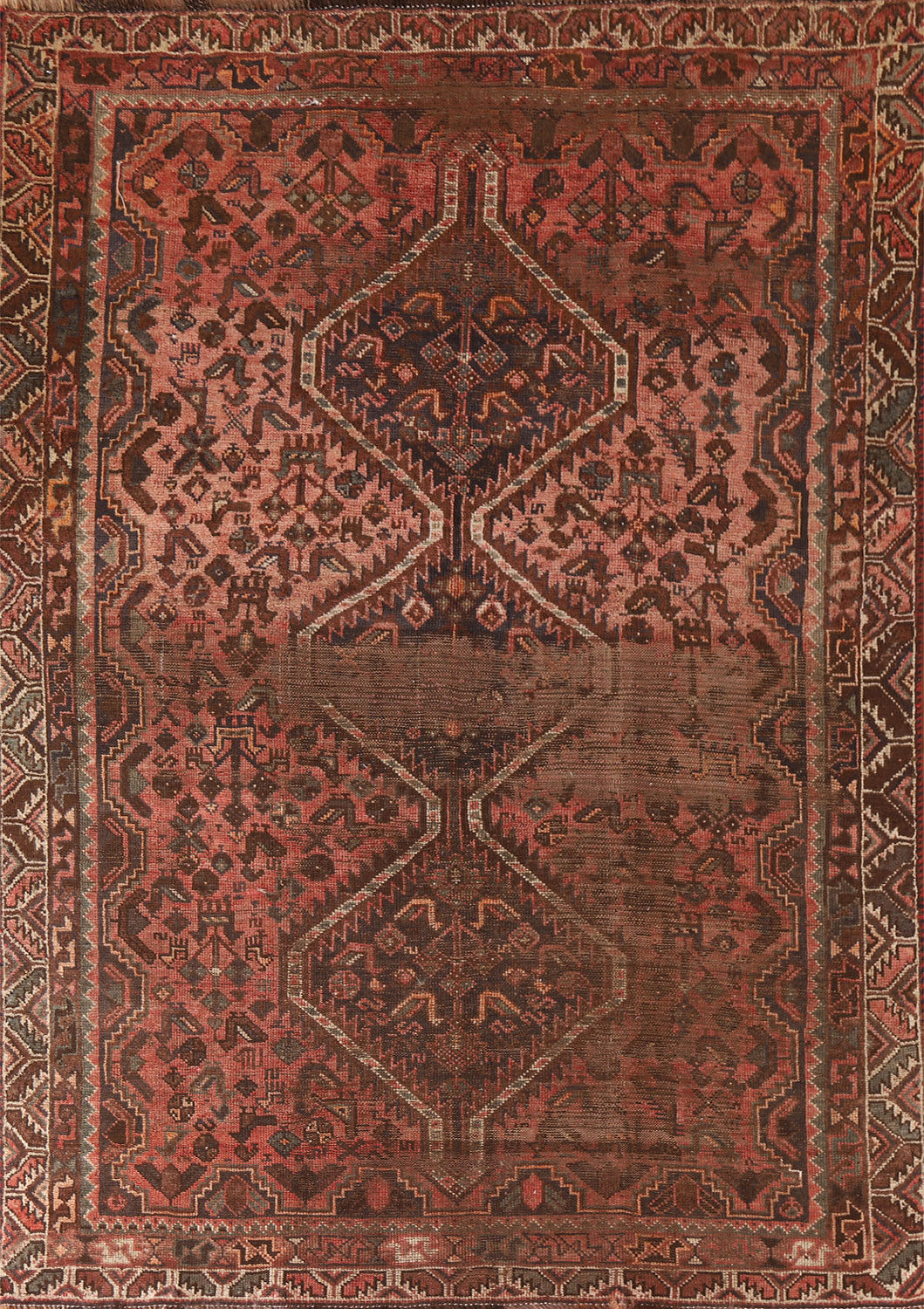 Antique Distressed Pink Qashqai Persian Rug 5x7