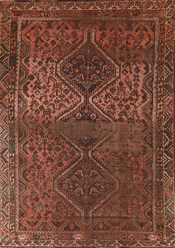 Antique Distressed Pink Qashqai Persian Rug 5x7