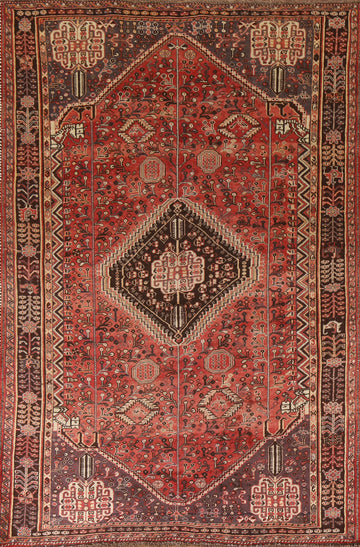 Vintage Wool Shiraz Persian Area Rug 5x8