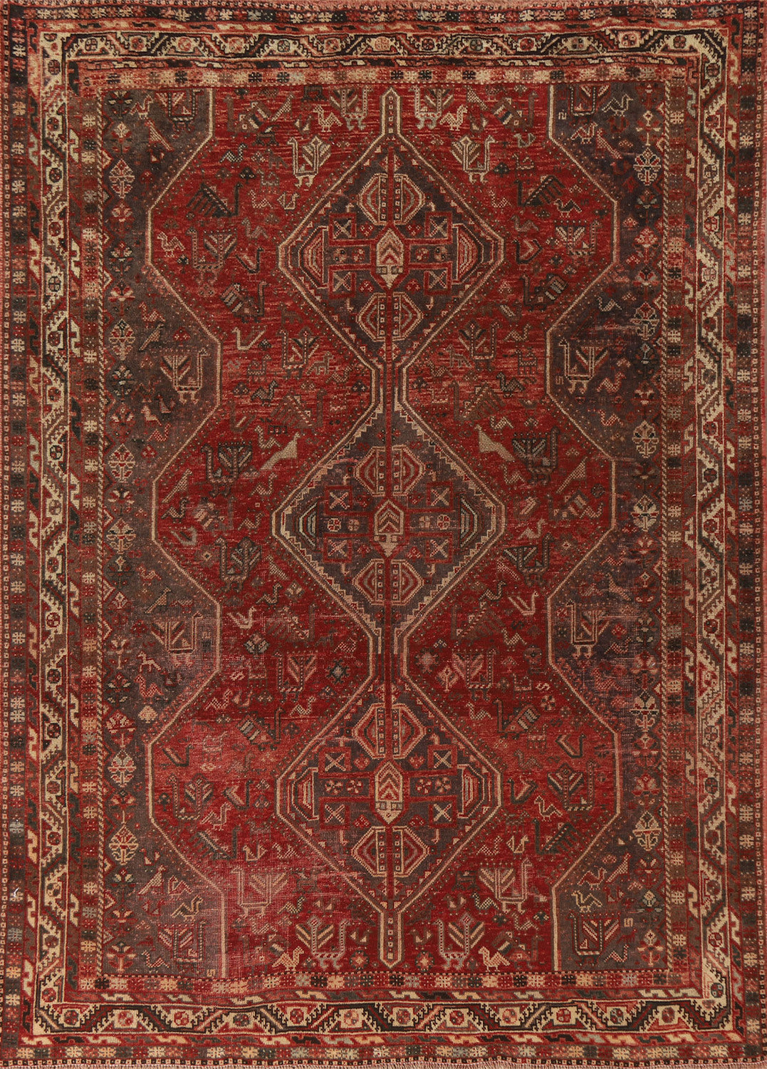 Antique Red Shiraz Persian Area Rug 7x9