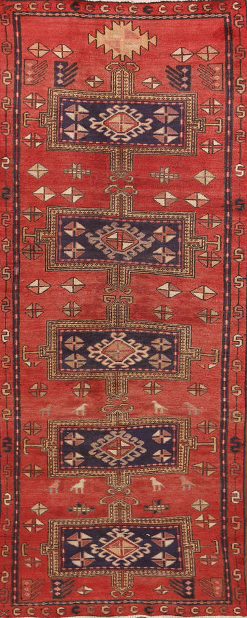 Tribal Red Hamedan Persian Runner Rug 3x9