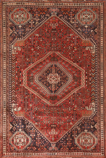 Vintage Wool Shiraz Persian Area Rug 7x9