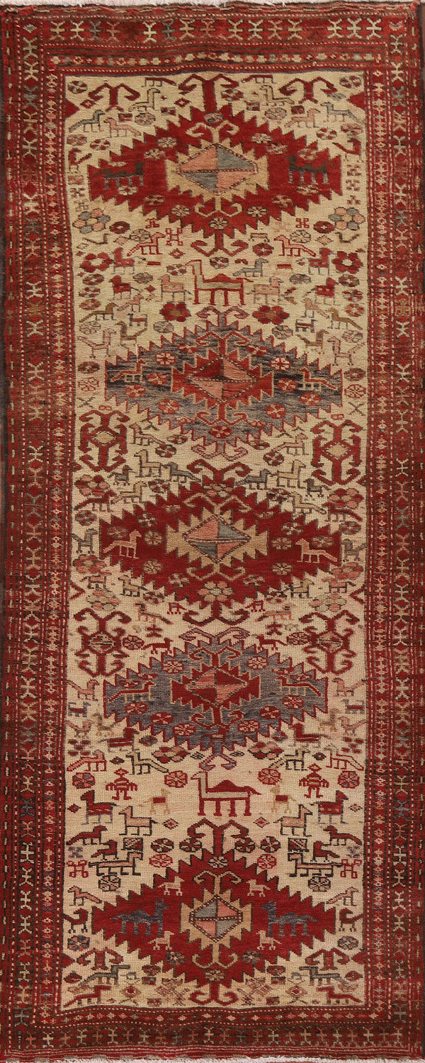 Animals Tribal Heriz Persian Runner Rug 4x10