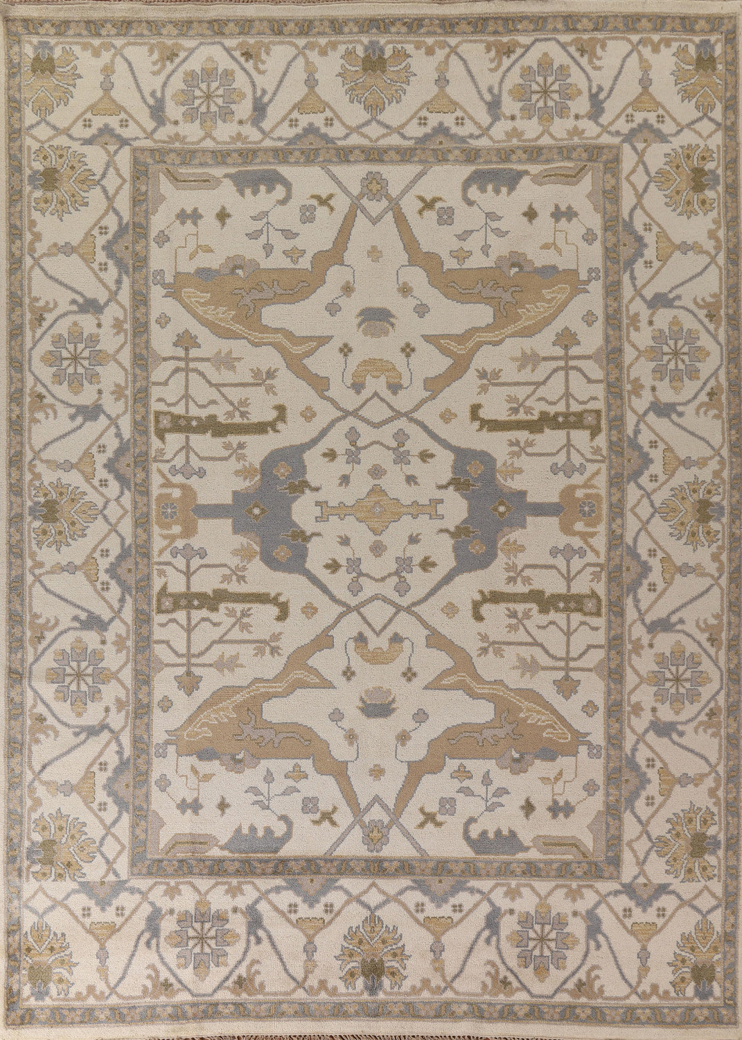 Ivory Wool Oushak Living Room Area Rug 9x12