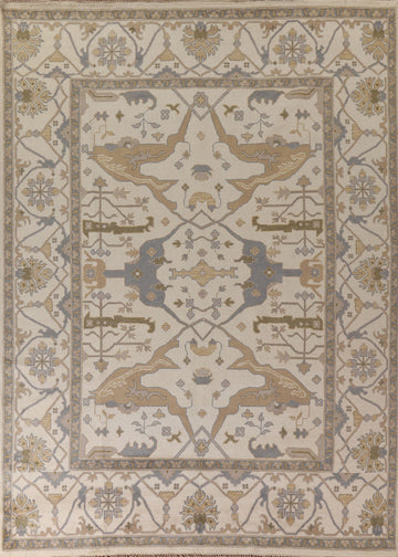 Ivory Wool Oushak Living Room Area Rug 9x12