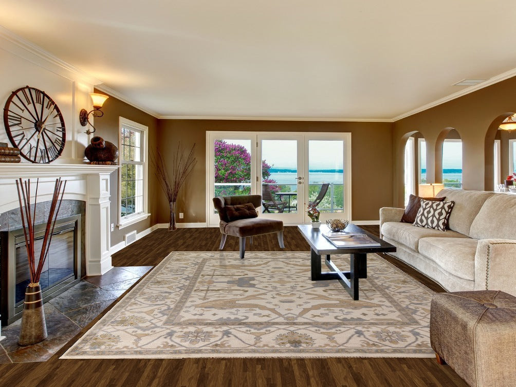 Ivory Wool Oushak Living Room Area Rug 9x12